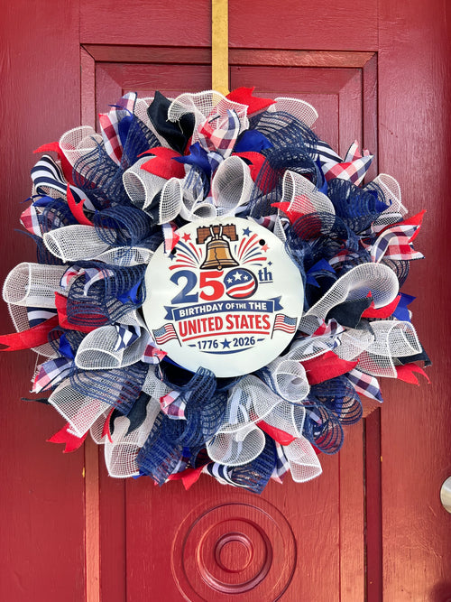 Simply Made Wreaths/Patriotic 4th of July Wreath/250th Anniversary USA Wreath/Red White Blue Front Door Decor