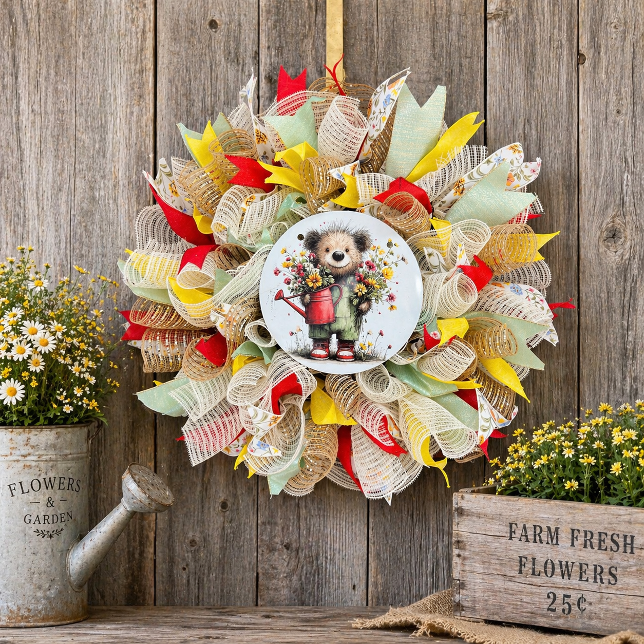 Simply made wreaths/spring hedgehog wreath/floral garden door wreath/bright farmhouse, summer decor