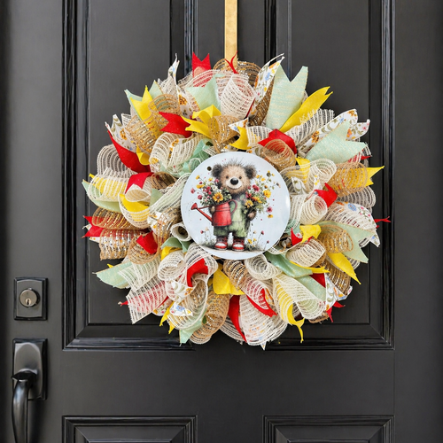 Simply made wreaths/spring hedgehog wreath/floral garden door wreath/bright farmhouse, summer decor